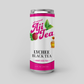 Silver can of lychee black tea honey iced tea with lychee, tea leaves, and honey dipper illustration on the label