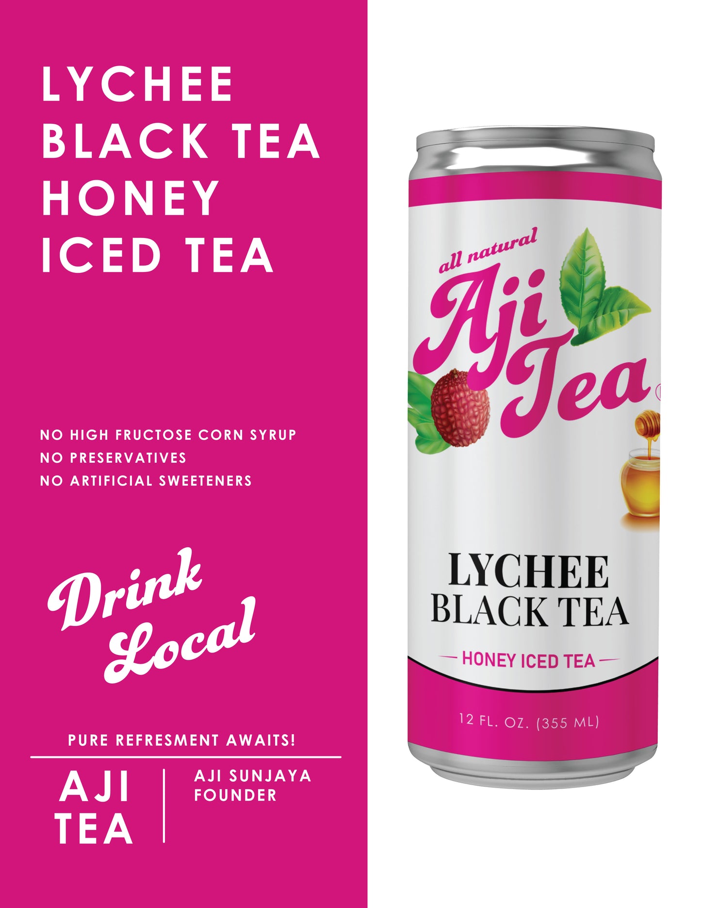Aji Tea - Lychee Black Tea and Honey Iced Tea (Case of 12)